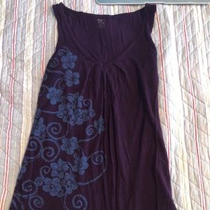 Purple V Neck Tank with blue flowers